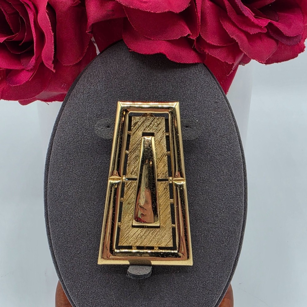 Monet Gold Tone Geometric Brooch Pin Rectangular Abstract Mid-Century Modern Pin